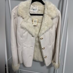 NWT Boho Ivory Suede Fur Lined Jacket Size M